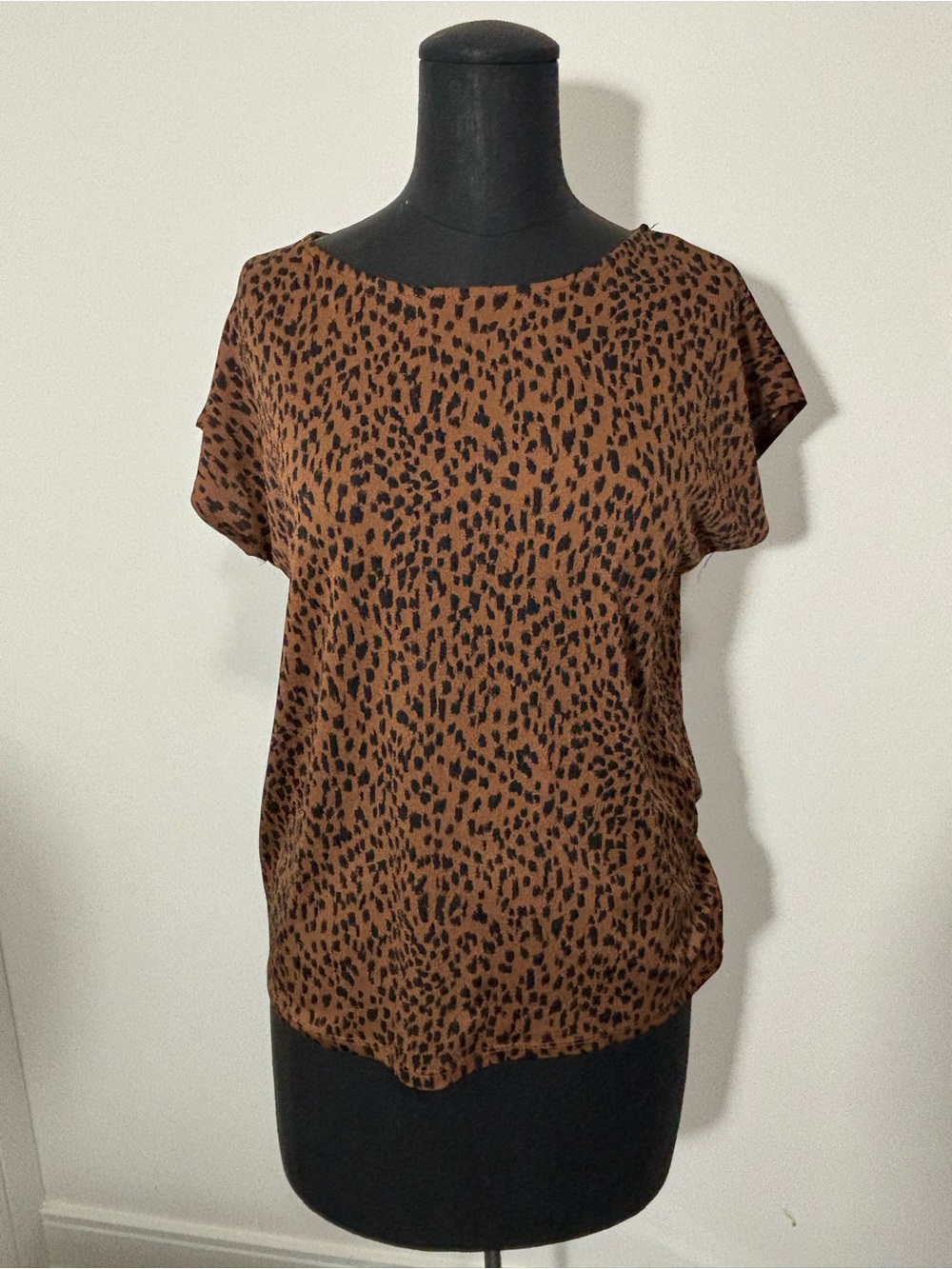 Women’s Brown Leopard Print Short Sleeve Blouse